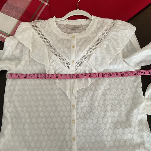 LOFT White Ruffled Button-Up Blouse - Picture 7 of 7